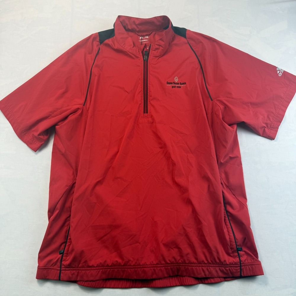 Adidas Golf Windbreaker Jacket Mens Large Red ClimaProof Short Sleeve 1/4 Zip